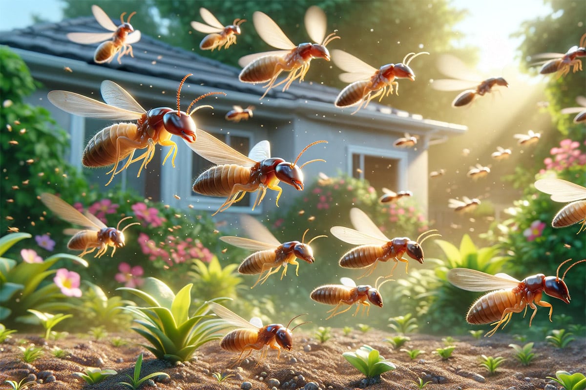 enjambarazon termitas voladoras en jardin casa